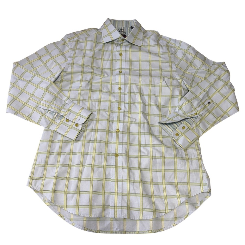 Robert Graham Shirt Mens Large L Yellow Plaid Flip Cuff Knowledge Wisdom Truth